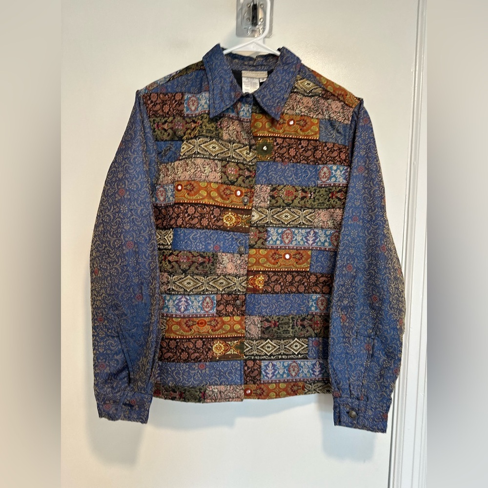 VTG 90s Coldwater Creek Sz:M Tapestry. Boho. Southwestern metallic bandana print